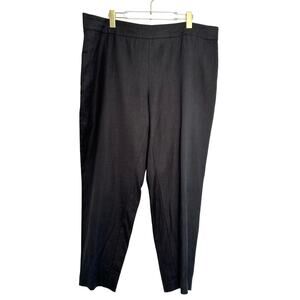 Eileen Fisher Pull On Ankle‎ Pant Women 1x Black Linen Elastic Waist Modest